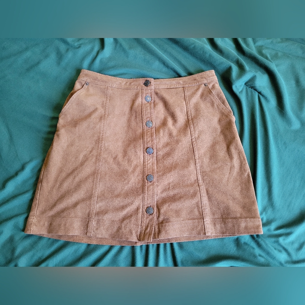 Abercrombie & Fitch Brown Button-Front Suede Skirt